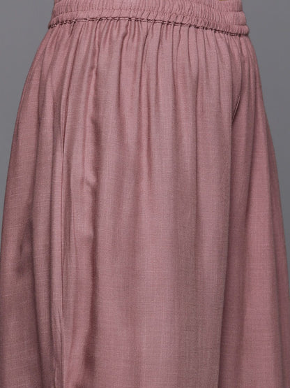 Dhiyona VA Women's Mauve Embroidered Kurta with Palazzos & With Dupatta