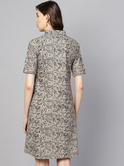 Dhiyona AY Women's Grey & Black Printed Shirt Dress