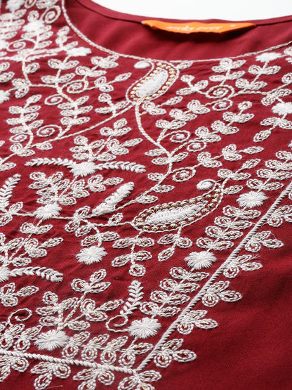 Dhiyona IE Ethnic Motifs Embroidered Thread Work Kurta With Trousers & Dupatta