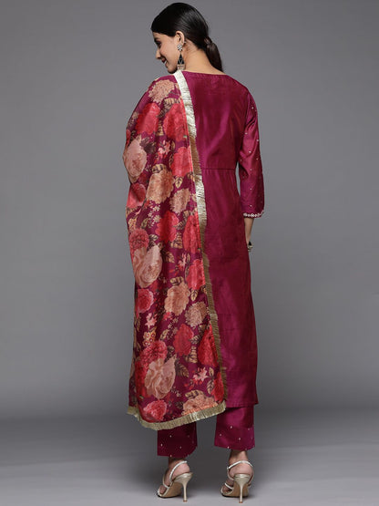 Dhiyona VA Women's Yoke Design Sequinned Chanderi Silk Kurta With Trousers & Dupatta