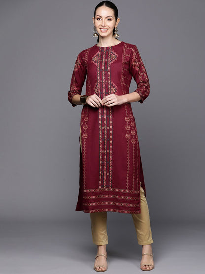 Dhiyona IE Ethnic Motifs Foil Printed Straight Kurta
