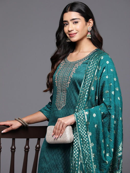 Dhiyona VA Women's Ethnic Motifs Embroidered Straight Kurta with Trousers & With Dupatta