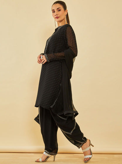 Dhiyona SO Women's Printed Regular Beads and Stones Kurta with Dhoti Pant & Dupatta