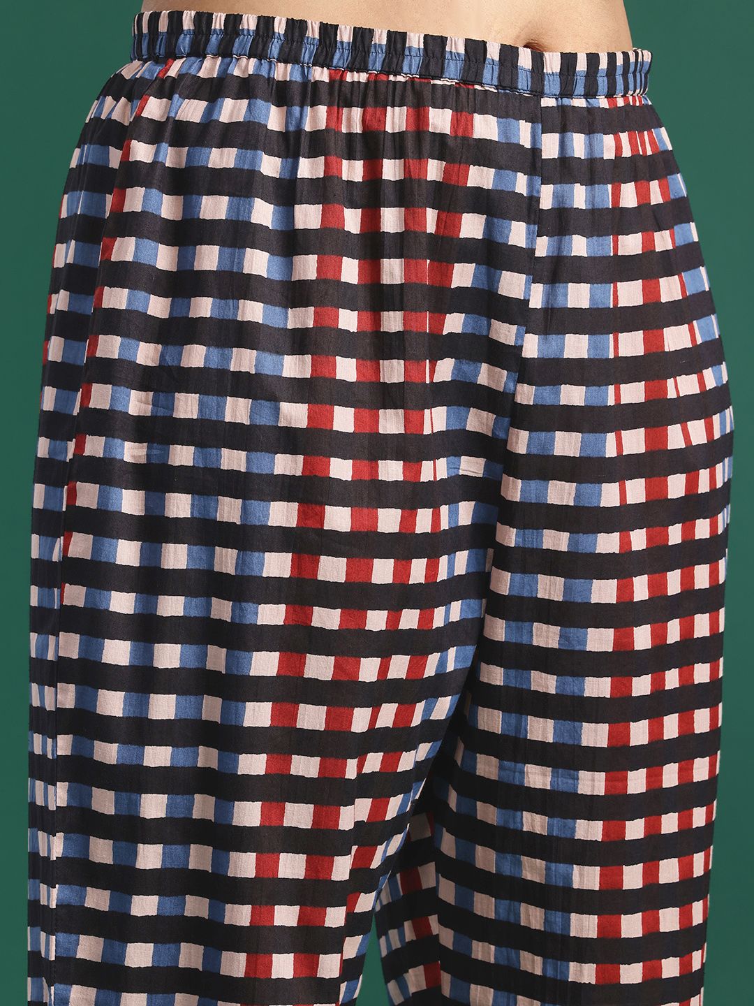 Pleated Checked Cotton Kurta with Palazzos