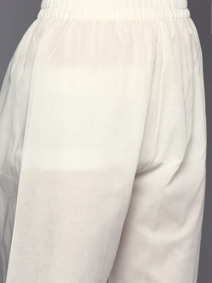 Women White & Pink Floral Embroidered Straight Kurta Trousers Dupatta