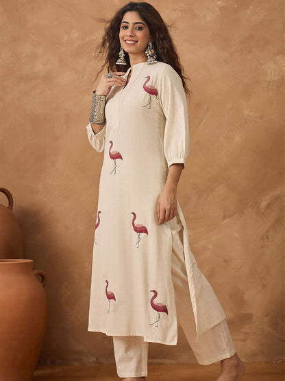 Dhiyona VA Women's Woven Design Printed Kurta with Trousers