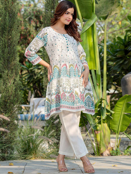 Dhiyona IE Floral Printed Pure Cotton Tunic With Trousers Co-Ords