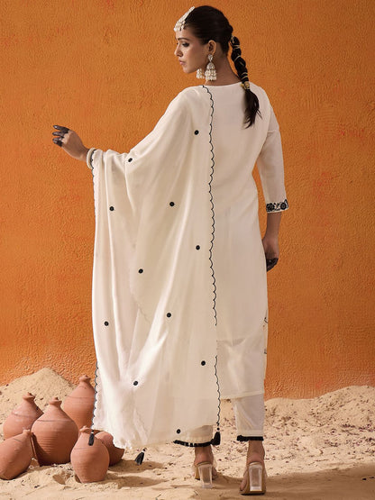 Dhiyona IE Women Floral Embroidered Regular Thread Work Kurta with Trousers & With Dupatta