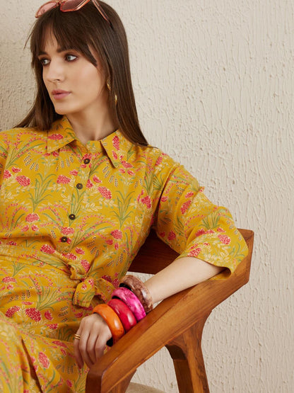Dhiyona IE Mustard Printed Tunic With Trousers