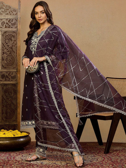 Dhiyona PD Women Women Embroidered Straight Kurta & Trousers With Dupatta Kurta Sets