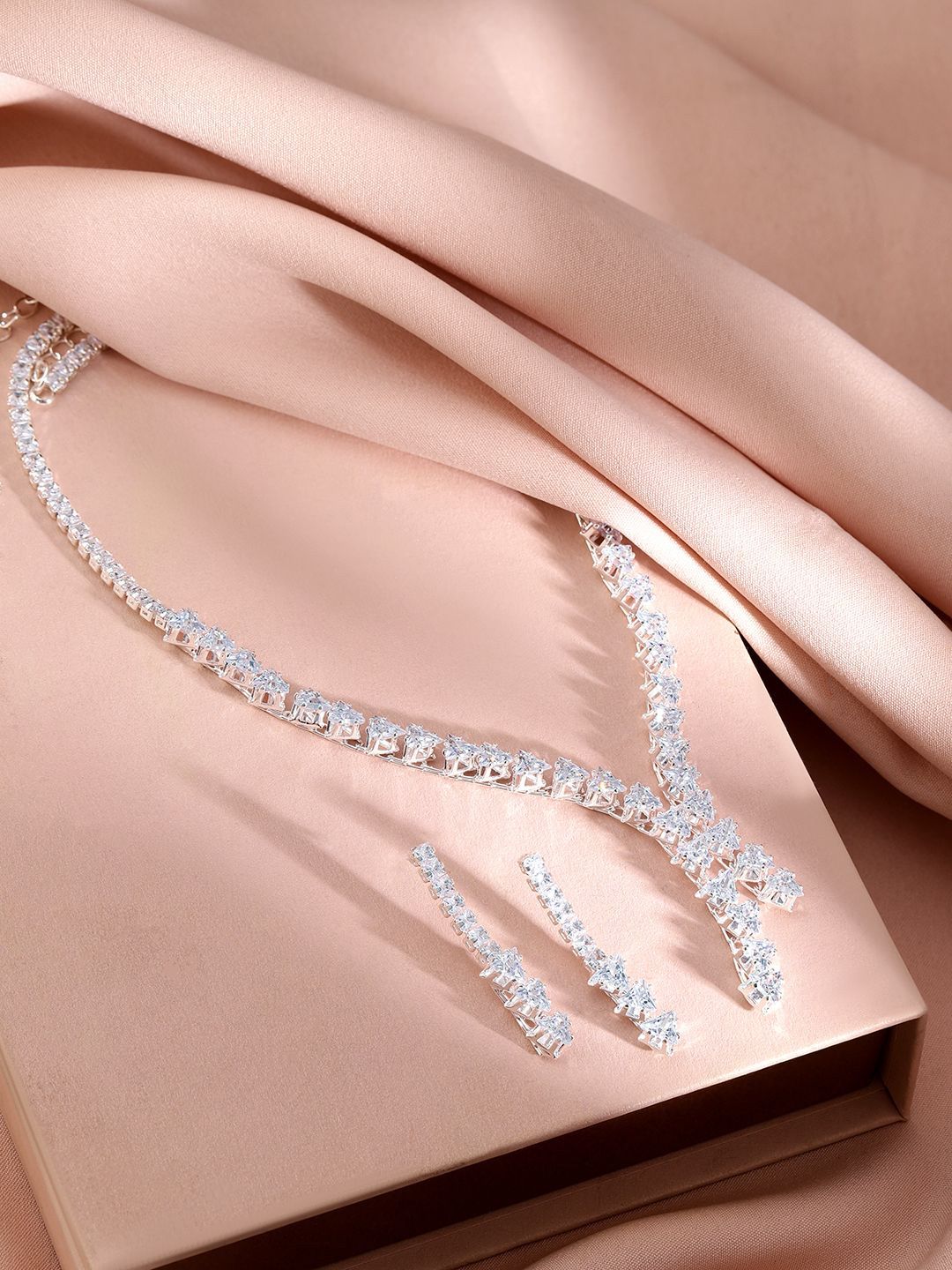 Dhiyona RJ Women's Rhodium-Plated Crystal-Studded Jewellery Set