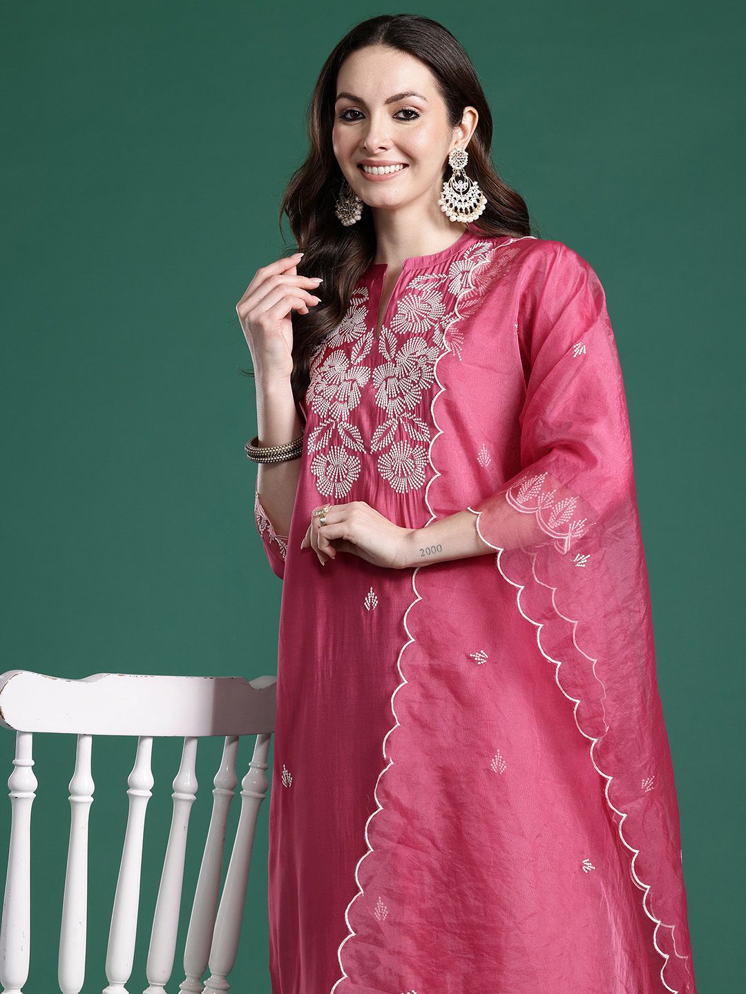 Dhiyona IE Ethnic Motifs Embroidered Thread Work Kurta with Trousers & With Dupatta