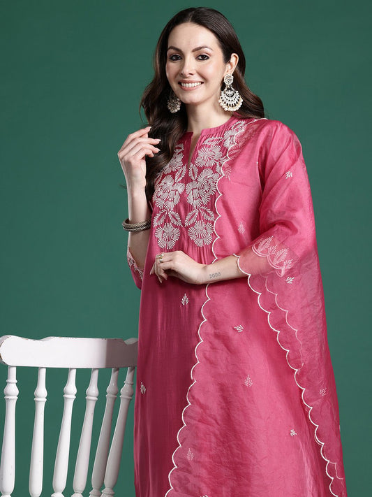 Dhiyona IE Ethnic Motifs Embroidered Thread Work Kurta with Trousers & With Dupatta