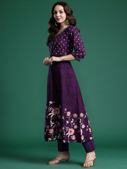 Floral Printed Pure Cotton Kurta with Trousers & Dupatta
