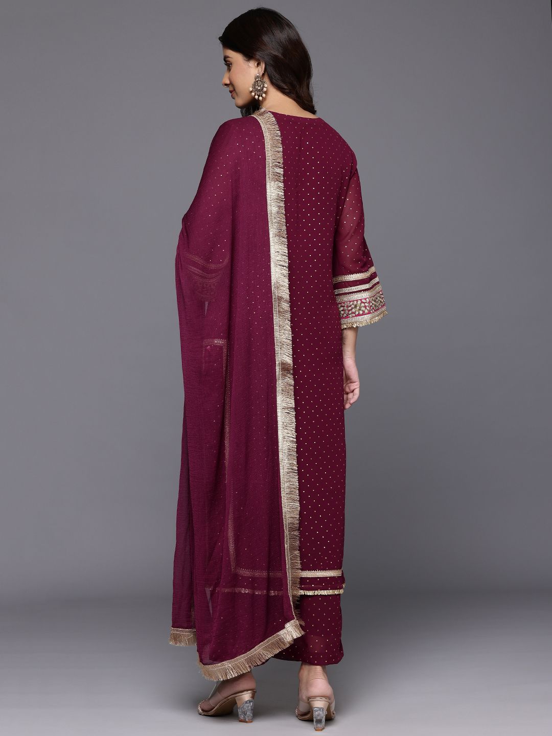 Dhiyona VA Women's Gotta Patti Embroidered Silk Georgette Kurta with Trousers & Dupatta