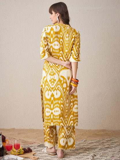 Dhiyona IE Ethnic Motifs Printed Mandarin Collar Straight Kurta With Palazzo