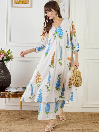 Dhiyona IE Printed Pure Cotton Tunic With Trousers Co-Ords