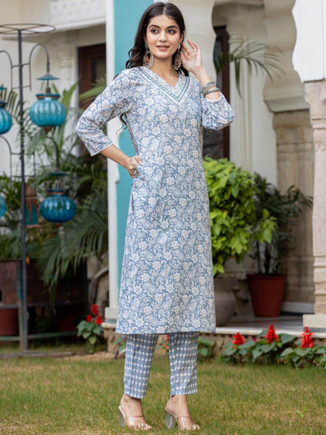 Dhiyona VA Women'sPaisley Printed Regular Kurta with Trouser & Dupatta