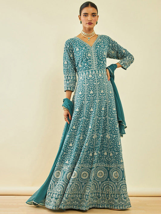 Dhiyona SO Women's Ethnic Motifs Embroidered Georgette Kurta With Churidar & Dupatta