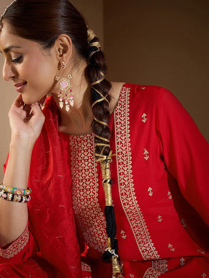 Dhiyona IE Women Ethnic Motifs Embroidered Regular Sequinned Kurta with Trousers & With Dupatta