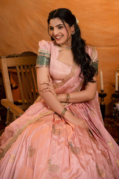Dhiyona BN Sundarika Soft Silk Lehenga Set In Rose Pink