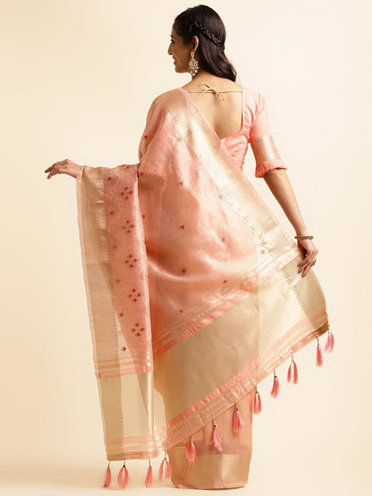 Dhiyona GR Women's Savi Peach Cotton Khadi Silk Saree