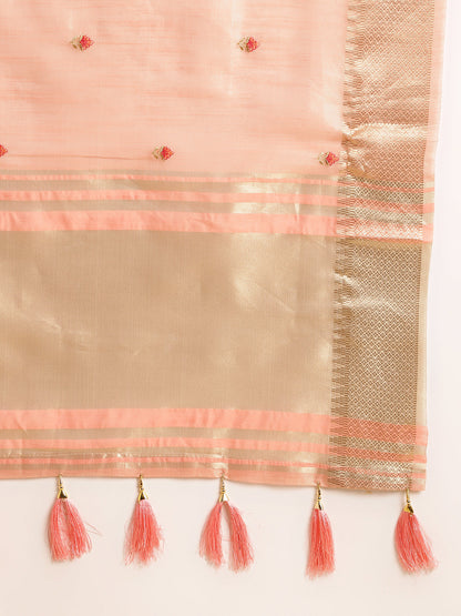 Dhiyona GR Women's Savi Peach Cotton Khadi Silk Saree