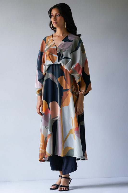Women's Black, Grey and Brown Mix Colour Crepe Silk Printed Co-ord Set