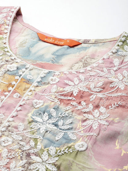 Women Embroidered Regular Thread Work Kurta with Trousers & Dupatta