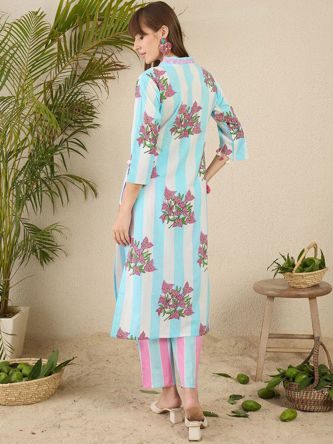 Dhiyona IE Printed Pure Cotton Straight Tunic & Trousers Co-Ord Set