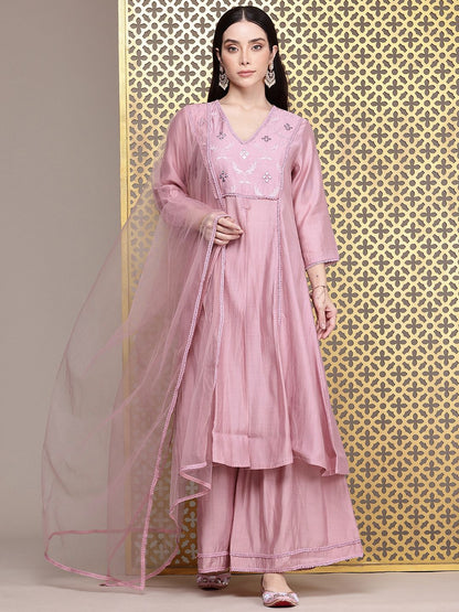 Dhiyona PD Women Jashn Yoke Design Embroidered Thread Work Kurta with Palazzos & Dupatta