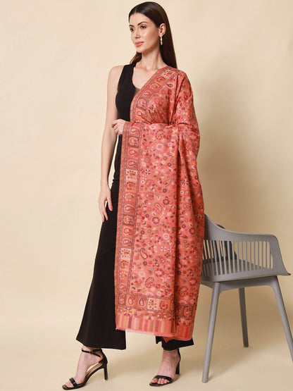 Dhiyona PA Women Pink & Beige Woven Design Shawl