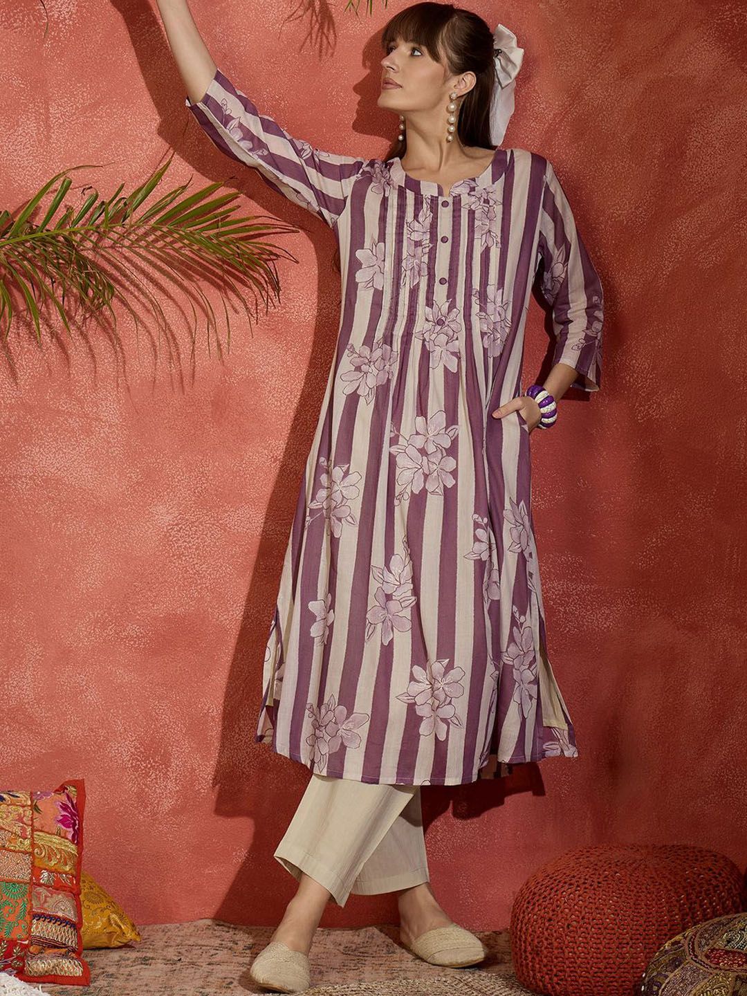Women Floral Printed Regular Pure Cotton Kurta with Trousers
