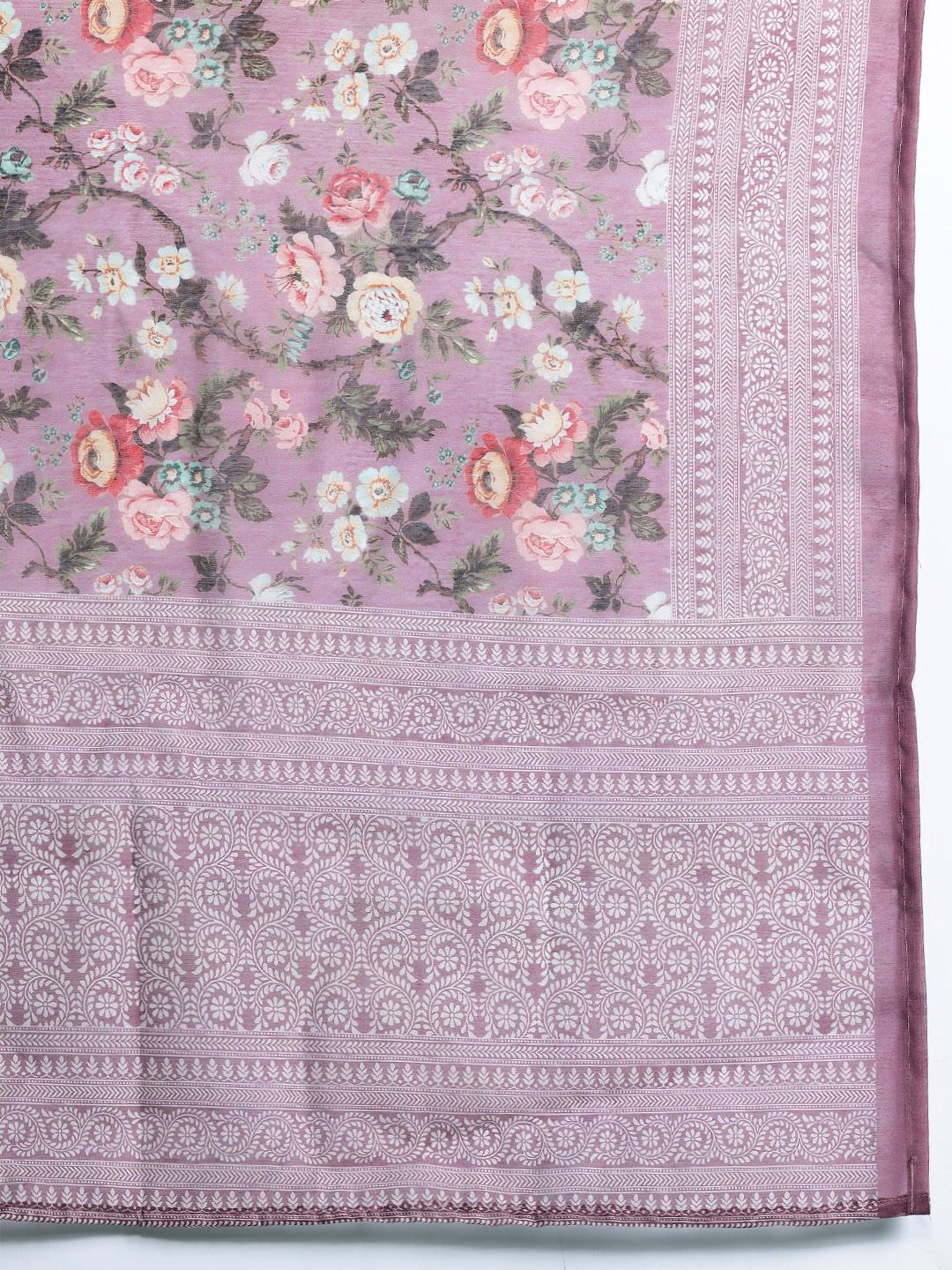 Dhiyona IE Floral Printed Thread Work Chanderi Silk Kurta with Trousers & With Dupatta