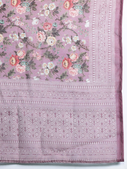Dhiyona IE Floral Printed Thread Work Chanderi Silk Kurta with Trousers & With Dupatta