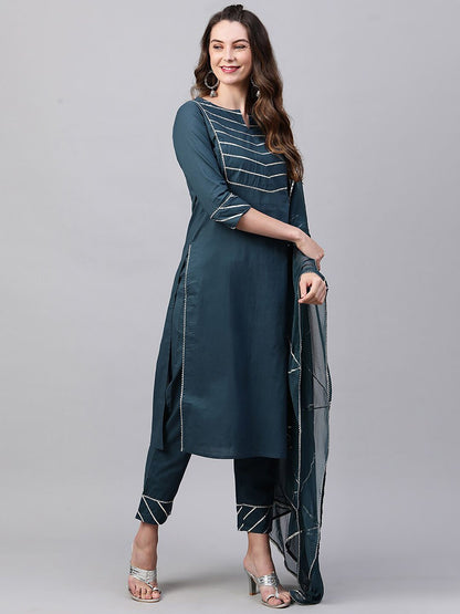 Women Gotta Patti Pure Cotton Kurta With Palazzos & Dupatta