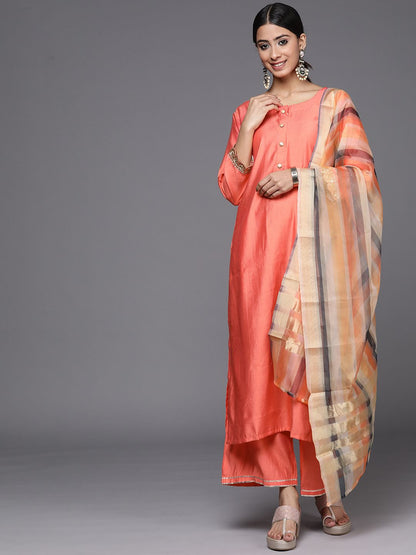 Floral Printed Sequinned Pure Cotton Kurta with Palazzos & With Dupatta