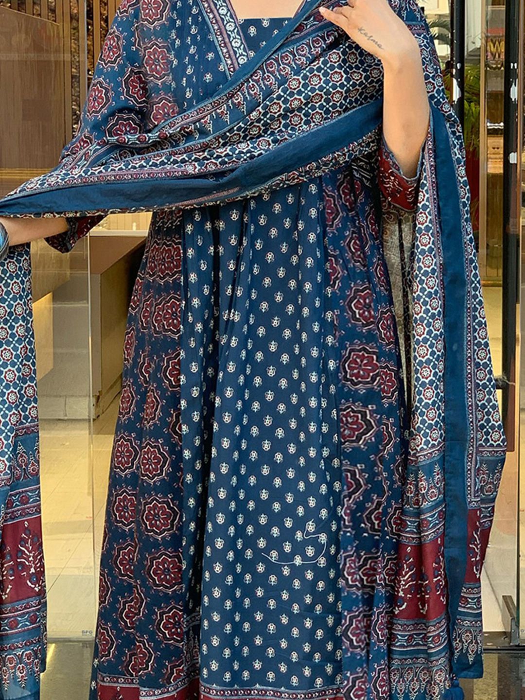 Dhiyona KL Women Printed Anarkali Kurta with Palazzos & With Dupatta