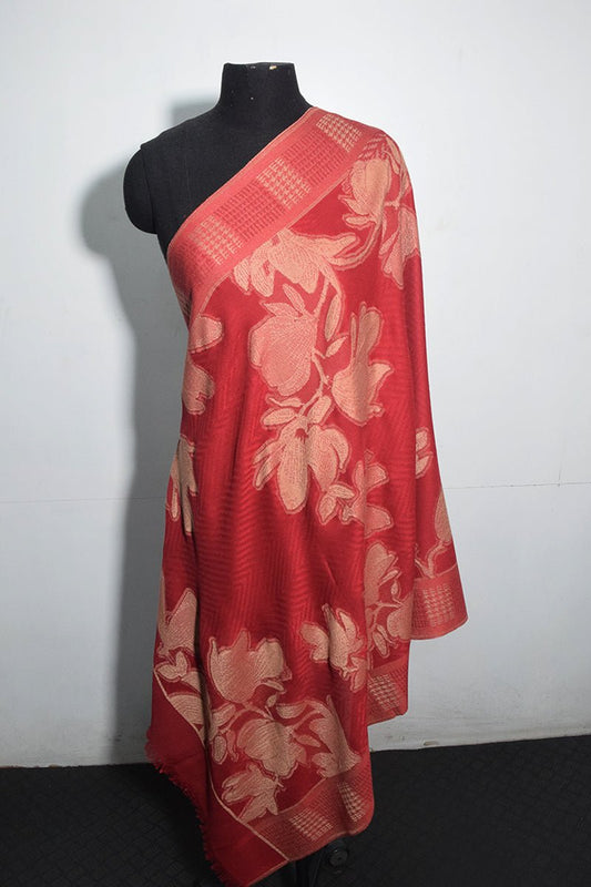 Red Pashmina Woven Jacquard Shawl