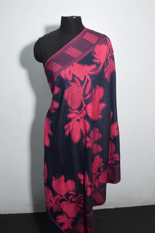 Navy Blue Pashmina Woven Jacquard Shawl