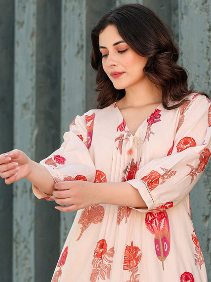 Floral Printed V-Neck Pure Cotton Kurta With Trousers