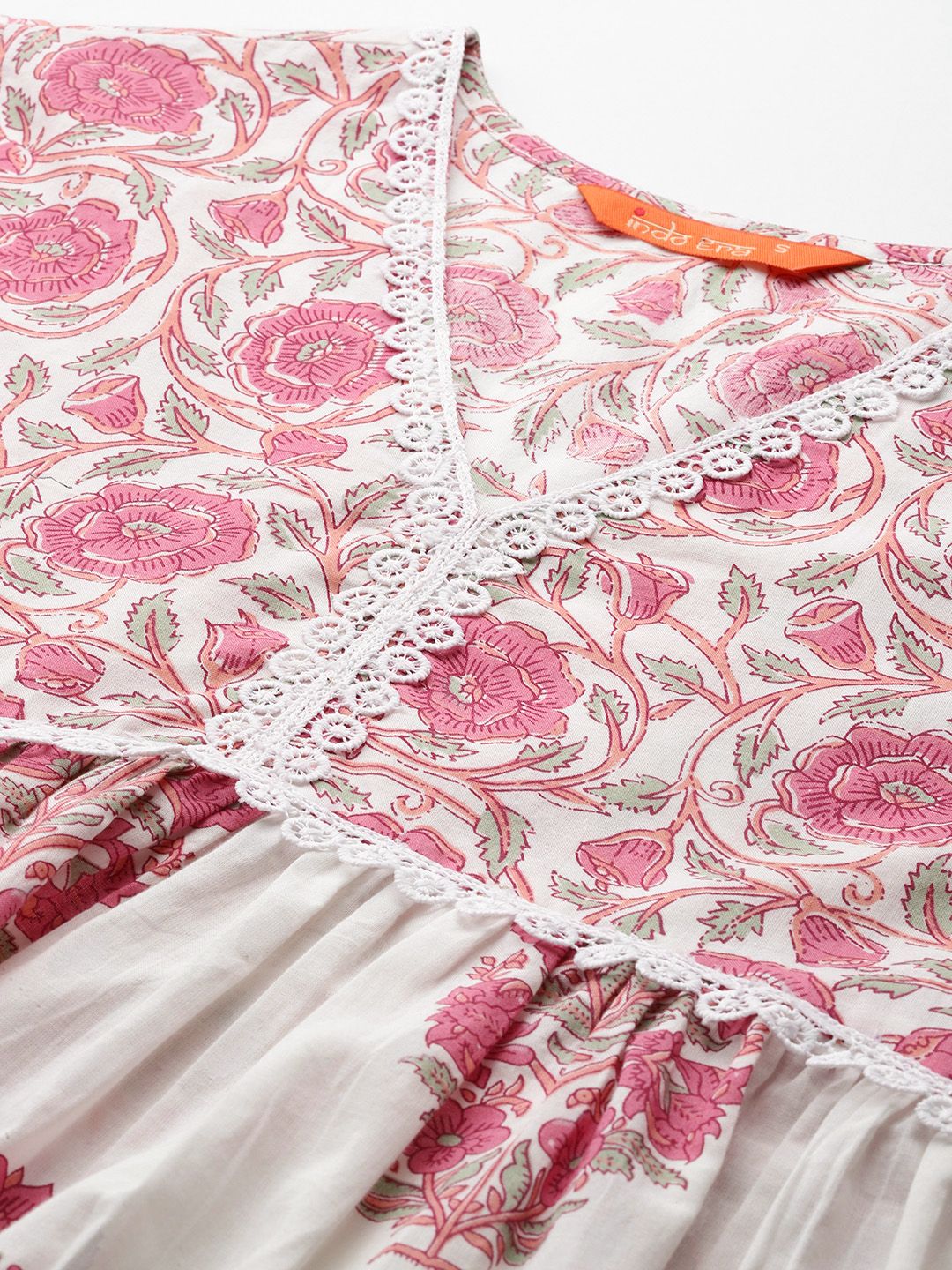 Dhiyona IE Women Floral Printed Empire Pure Cotton Kurta with Trousers