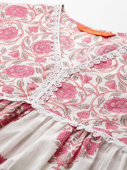 Dhiyona IE Women Floral Printed Empire Pure Cotton Kurta with Trousers