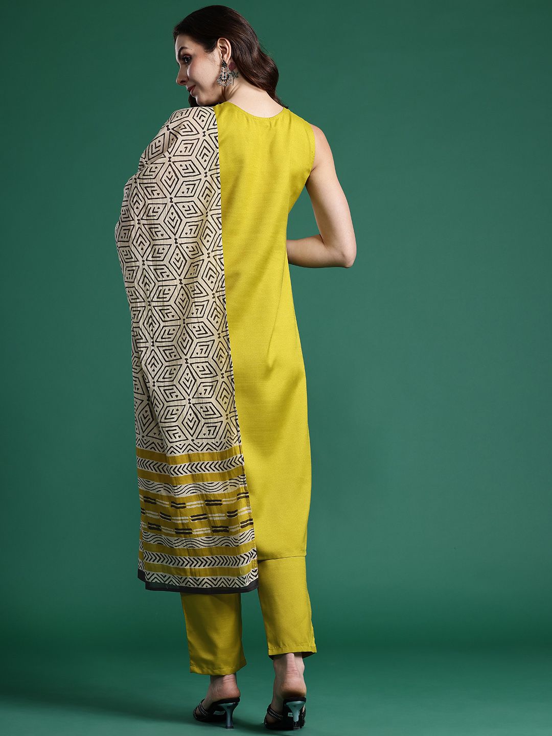 Solid Regular Kurta with Trousers & Dupatta