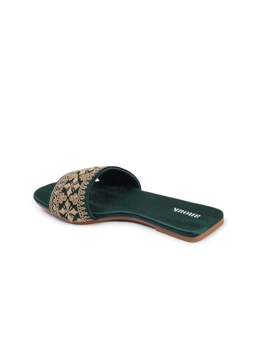 Dhiyona AK Green Embellished Open Toe Flats