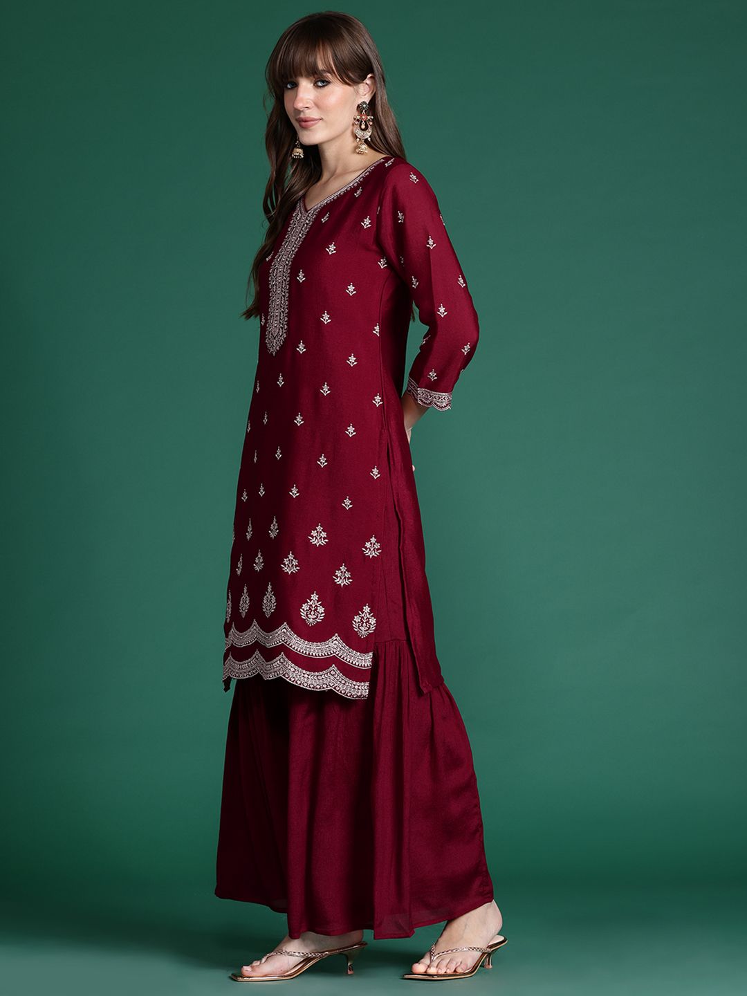 Dhiyona IE Ethnic Motifs Embroidered Kurta with Sharara & Dupatta