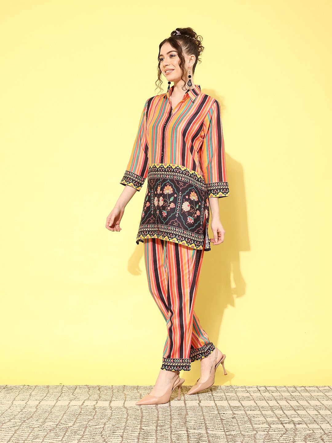 Dhiyona IE Women Printed Shirt with Trousers Co-Ords