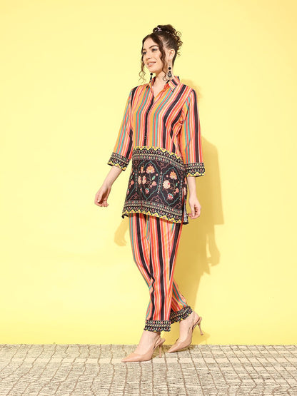 Dhiyona IE Women Printed Shirt with Trousers Co-Ords