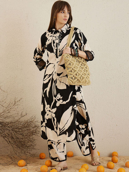 Dhiyona IE Floral Printed Three-Quarter Sleeves Tunic With Trouser