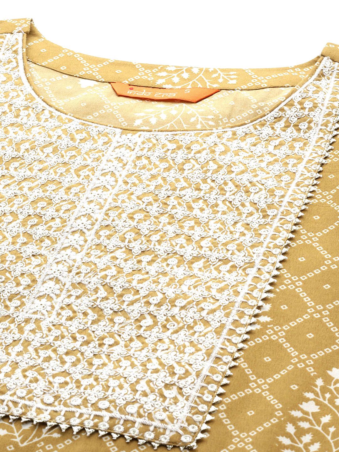 Bandhani Printed Regular Thread Work Pure Cotton Kurta With Trousers & Dupatta